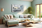 Silver Echo Chamber modern canvas wall art shown hanging in a styled interior