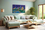 Starlit Skyline Rhapsody modern canvas wall art shown hanging in a styled interior