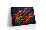Crimson Riff Tempest music canvas wall art displayed above a sofa in a modern living room