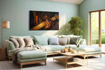 Embers of the Orchestra music canvas wall art shown hanging in a styled interior