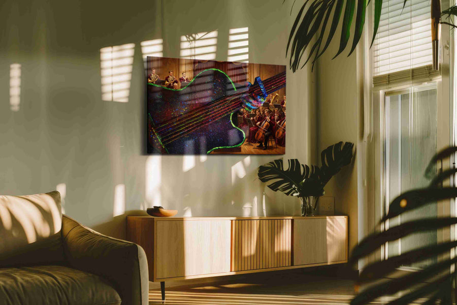 Symphony of the Neon Maestro - Music Wall Art, Musical Canvas Print, Music Room Decor