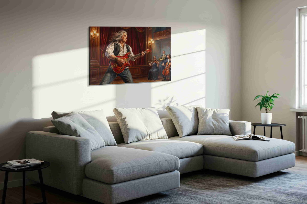 Velvet Crescendo Rebellion music canvas wall art styled in a living room