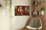 Velvet Crescendo Rebellion music canvas wall art displayed above a bed in a contemporary bedroom