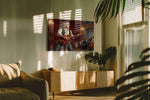 Velvet Crescendo Rebellion music canvas wall art shown hanging in a sleek modern interior