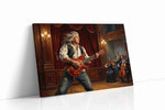 Velvet Crescendo Rebellion music canvas wall art displayed above a sofa in a modern living room