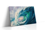 Aurora Within the Break coastal canvas wall art displayed above a sofa in a modern living room