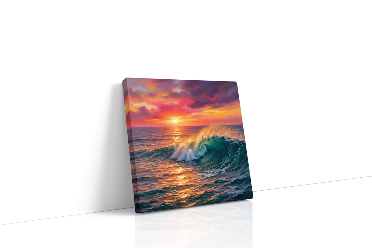 Ember Tide Reverie II coastal canvas wall art shown hanging in a sleek modern interior