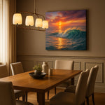 Ember Tide Reverie II coastal canvas wall art displayed above a sofa in a modern living room