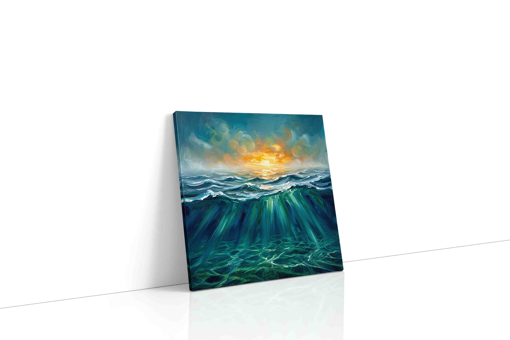 Ember Tide Reverie III coastal canvas wall art gallery-wrapped square canvas studio shot