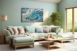 Gilded Tempest Spiral coastal canvas wall art shown hanging in a styled interior