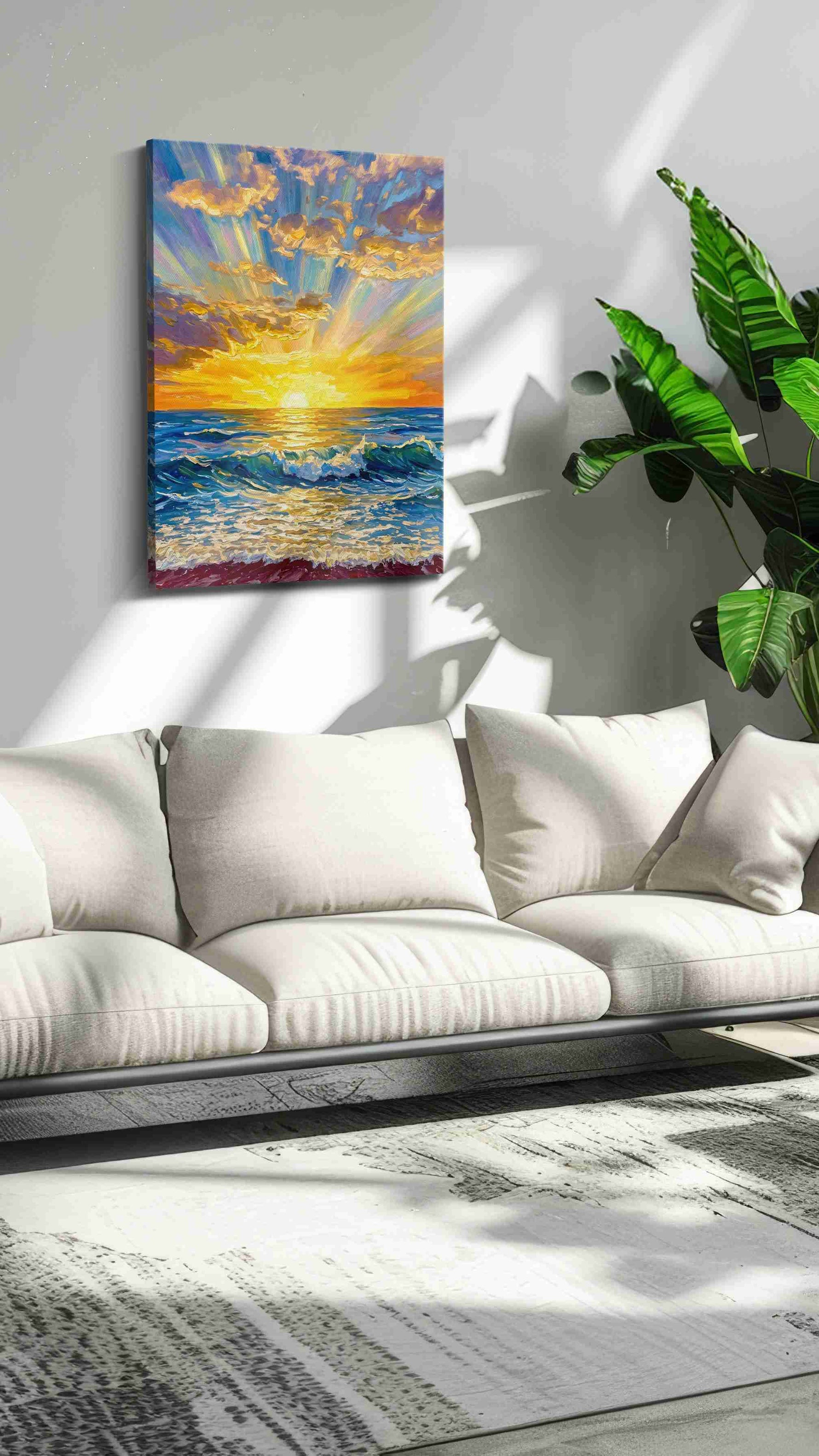 Gilded Tide Ascension coastal canvas wall art in a modern interior mockup