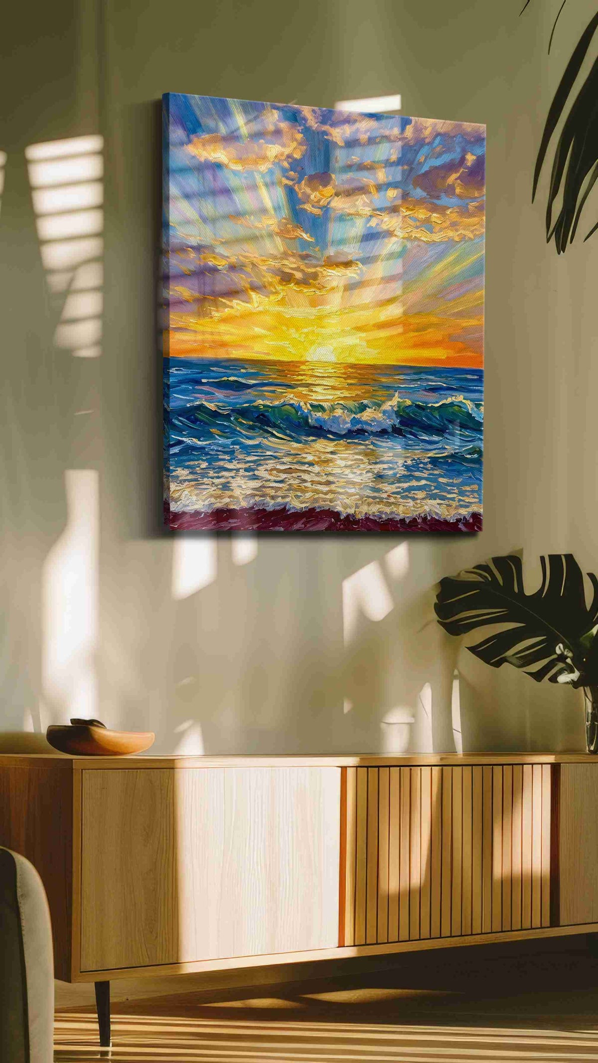 Gilded Tide Ascension coastal canvas wall art in a contemporary interior mockup