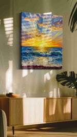Gilded Tide Ascension coastal canvas wall art in a contemporary interior mockup