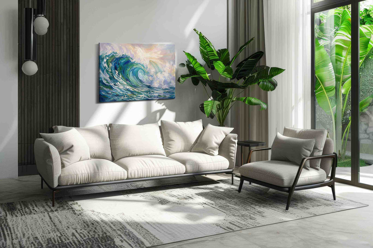 Seafoam Rapture coastal canvas wall art in a modern interior mockup