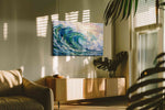 Seafoam Rapture coastal canvas wall art in a contemporary interior mockup