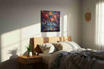 Embers of Liberty Tide canvas wall art displayed above a bed in a styled bedroom scene
