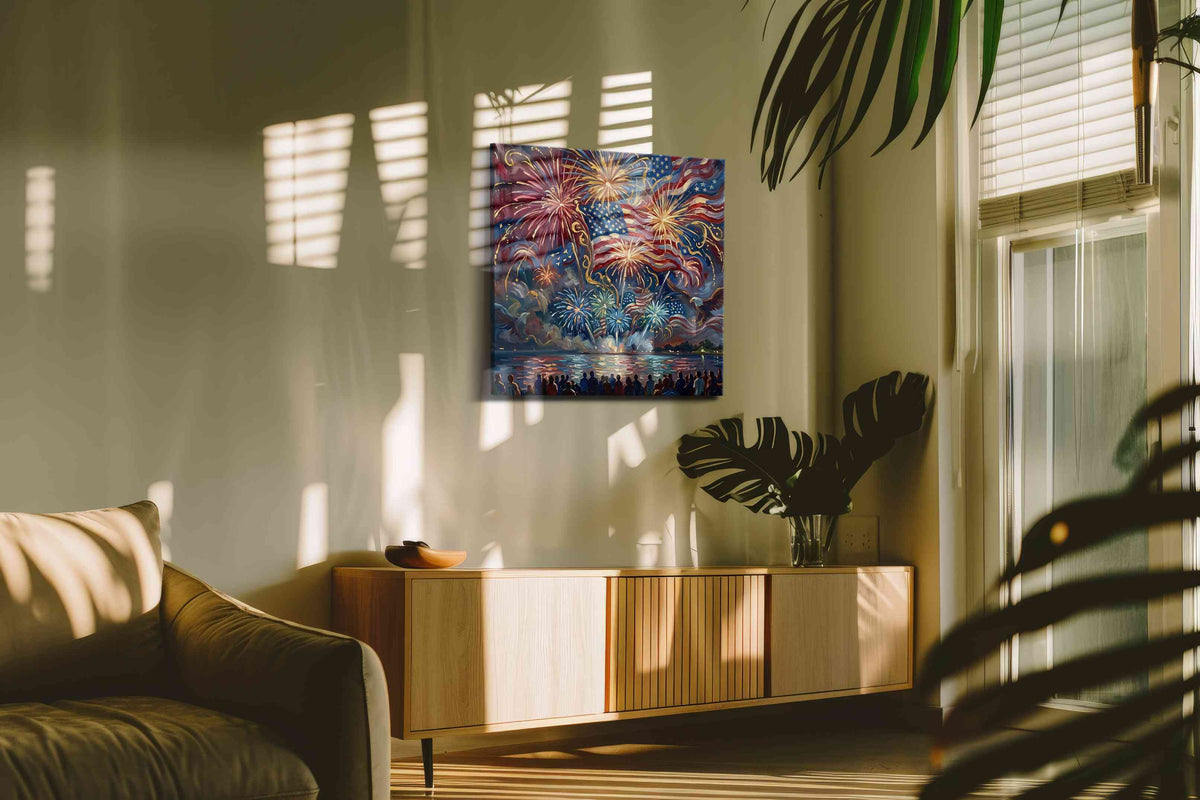 Embers of Liberty Tide canvas wall art in a contemporary interior mockup