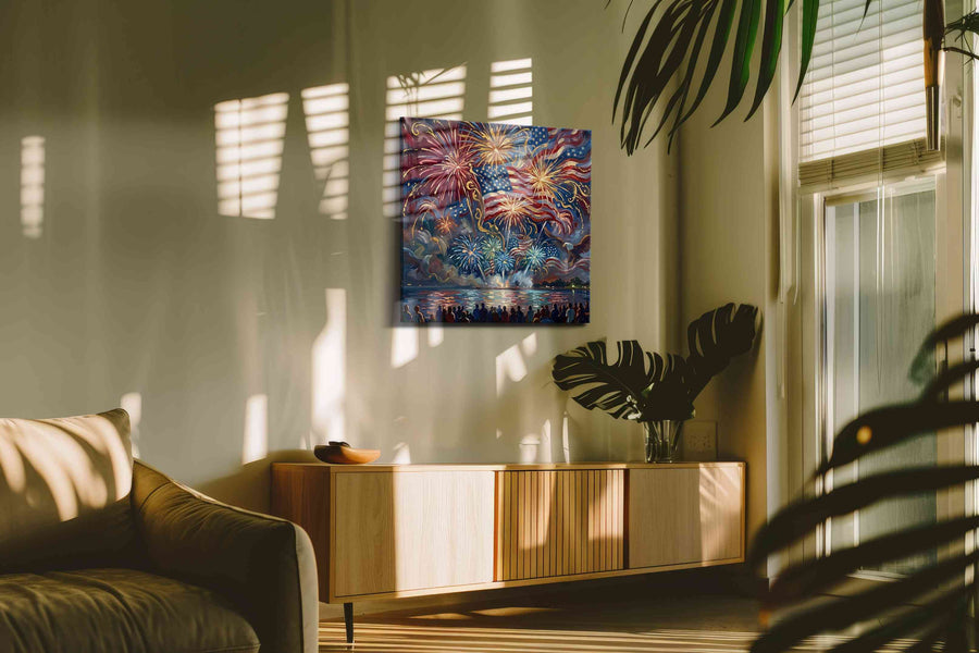 Embers of Liberty Tide canvas wall art in a contemporary interior mockup