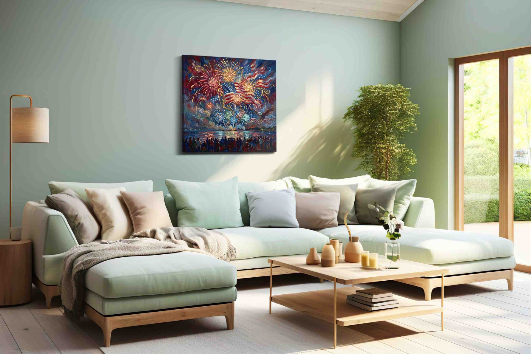 Embers of Liberty Tide canvas wall art shown hanging in a styled interior