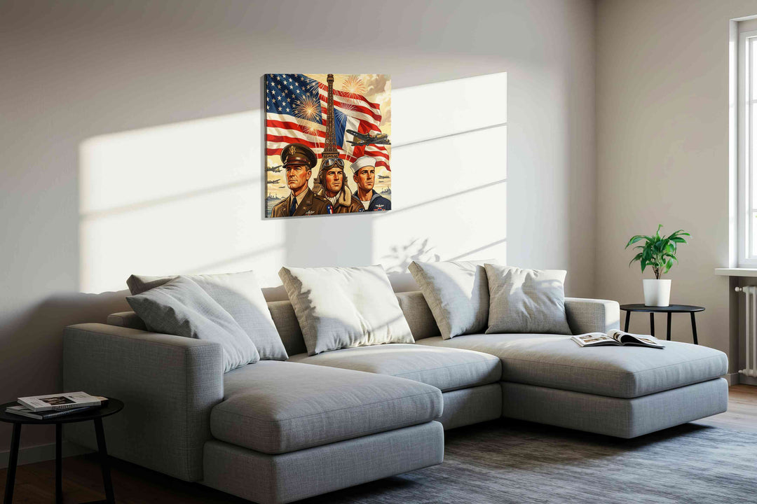 Liberty Over Paris Skies - Patriotic Wall Art, American Flag Canvas, USA Decor