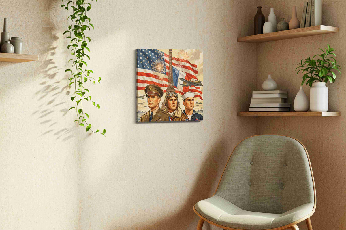 Liberty Over Paris Skies canvas wall art styled in a living room