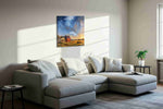 Prairie Sky Jubilee canvas wall art displayed above a sofa in a styled living room scene