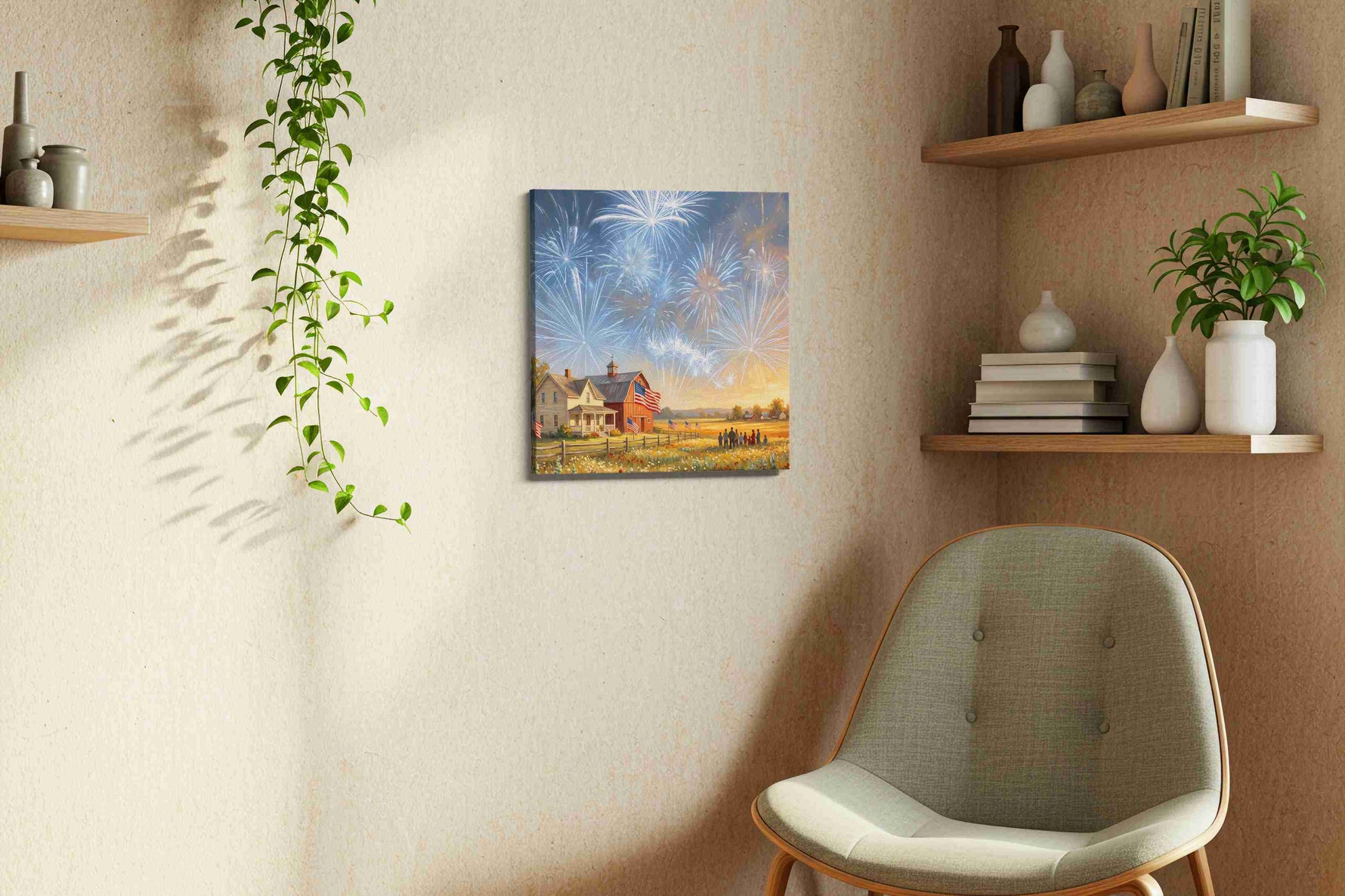 Prairie Sky Jubilee canvas wall art displayed above a bed in a contemporary bedroom