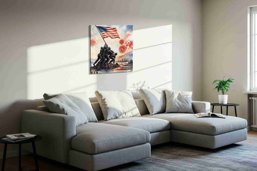 Stars Over Valor Bay canvas wall art displayed above a sofa in a styled living room scene