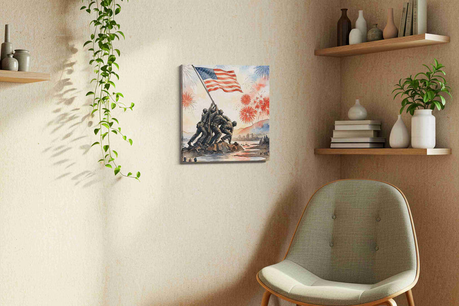 Stars Over Valor Bay canvas wall art displayed above a bed in a contemporary bedroom