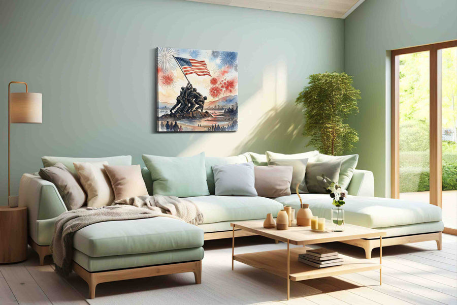 Stars Over Valor Bay - Patriotic Wall Art, American Flag Canvas, USA Decor