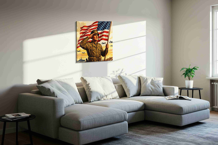 Stars Over Valor Shore canvas wall art displayed above a sofa in a styled living room scene