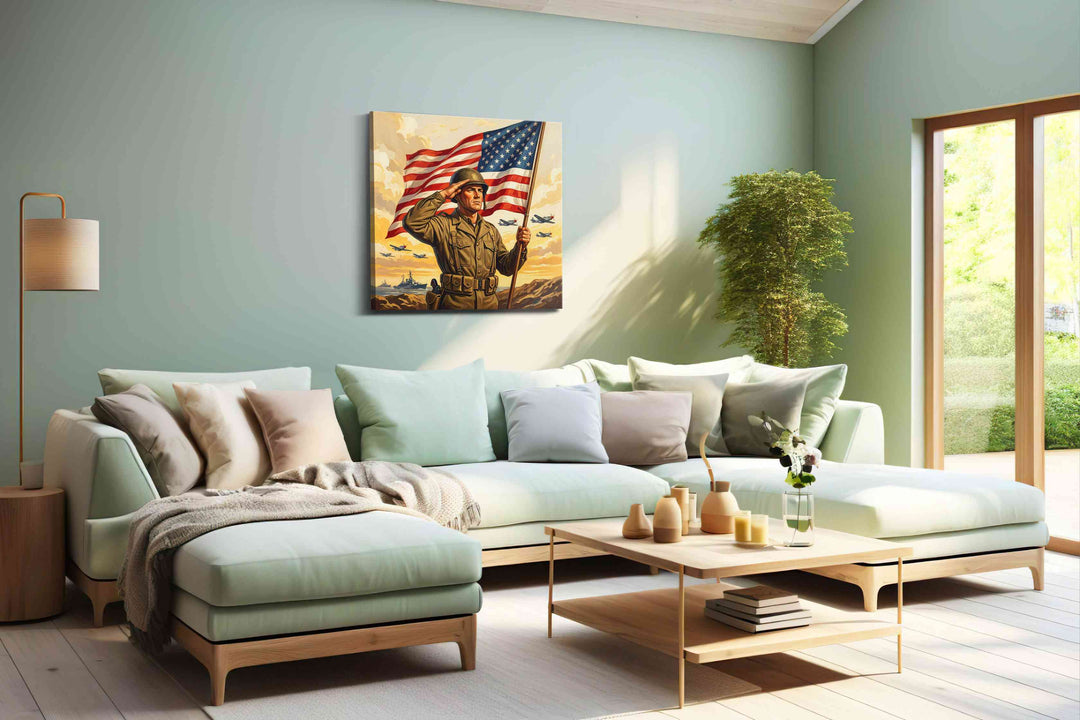 Stars Over Valor Shore - Patriotic Wall Art, American Flag Canvas, USA Decor