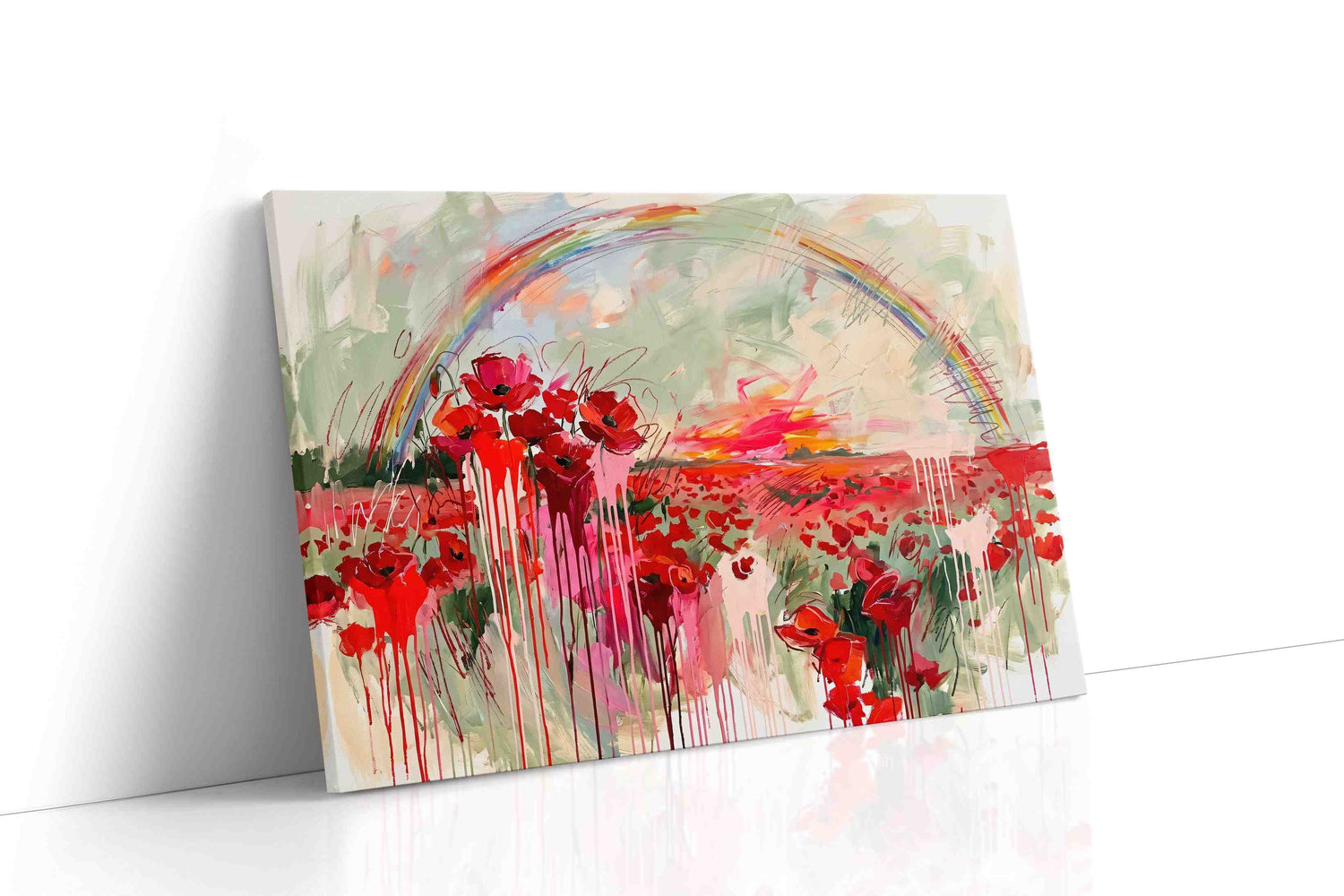 Crimson Bloom After the Storm poppy canvas wall art gallery-wrapped landscape canvas studio shot
