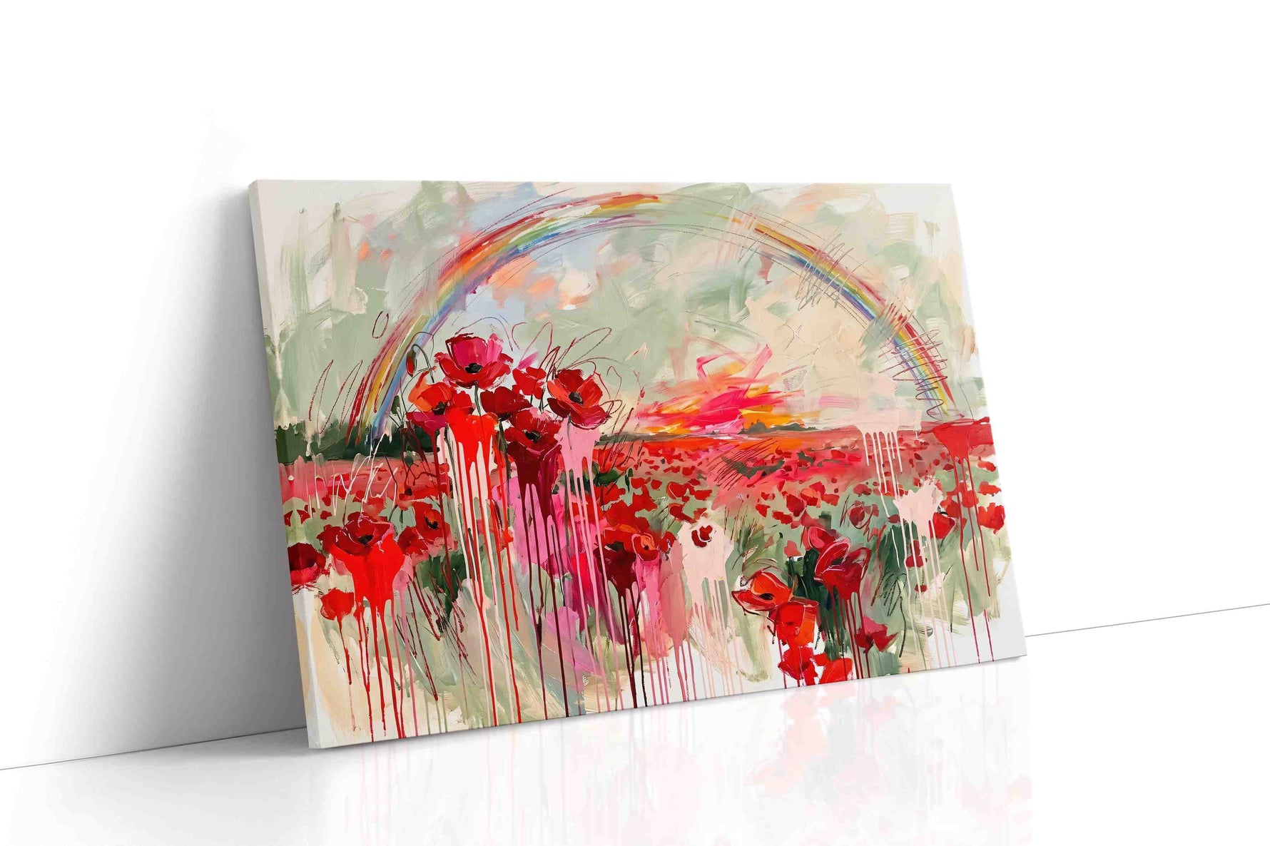 Crimson Bloom After the Storm poppy canvas wall art gallery-wrapped landscape canvas studio shot