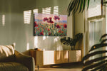 Ember Bloom Serenade poppy canvas wall art in a contemporary interior mockup