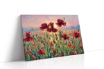 Ember Bloom Serenade poppy canvas wall art displayed above a sofa in a modern living room