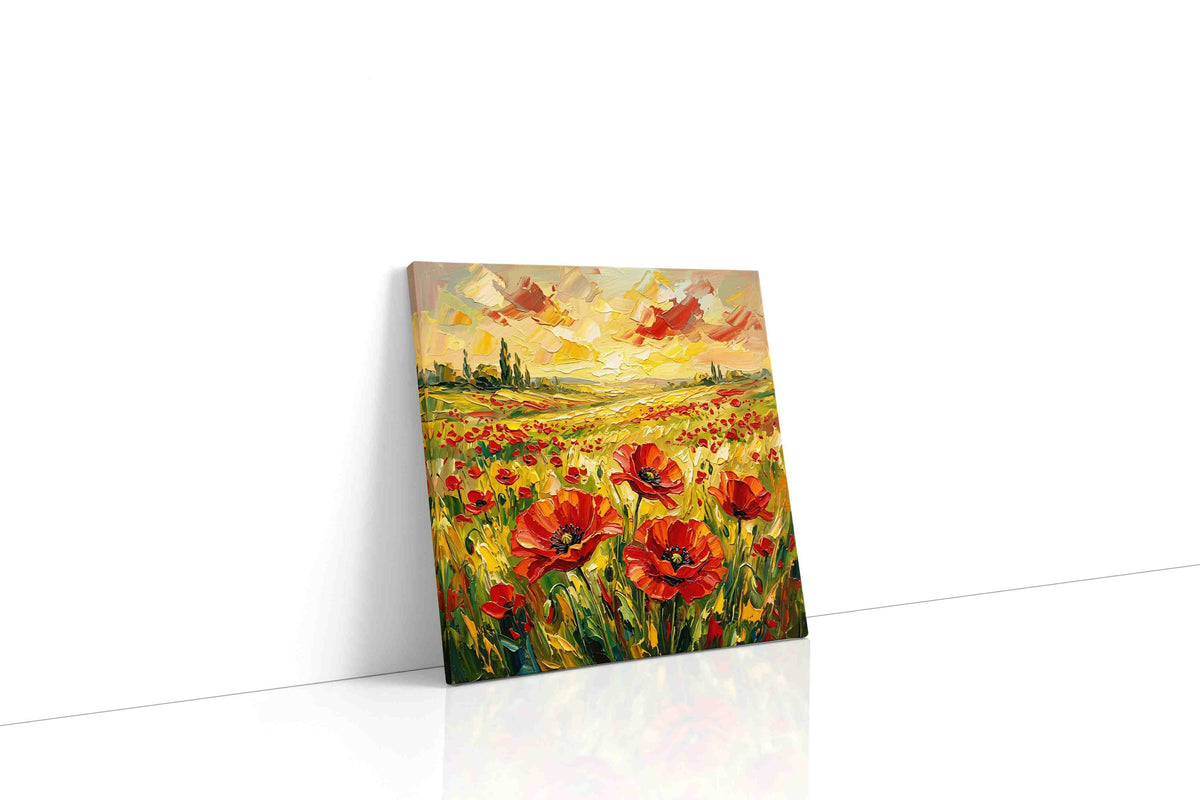 Ember Meadow Rhapsody poppy canvas wall art gallery-wrapped square canvas studio shot