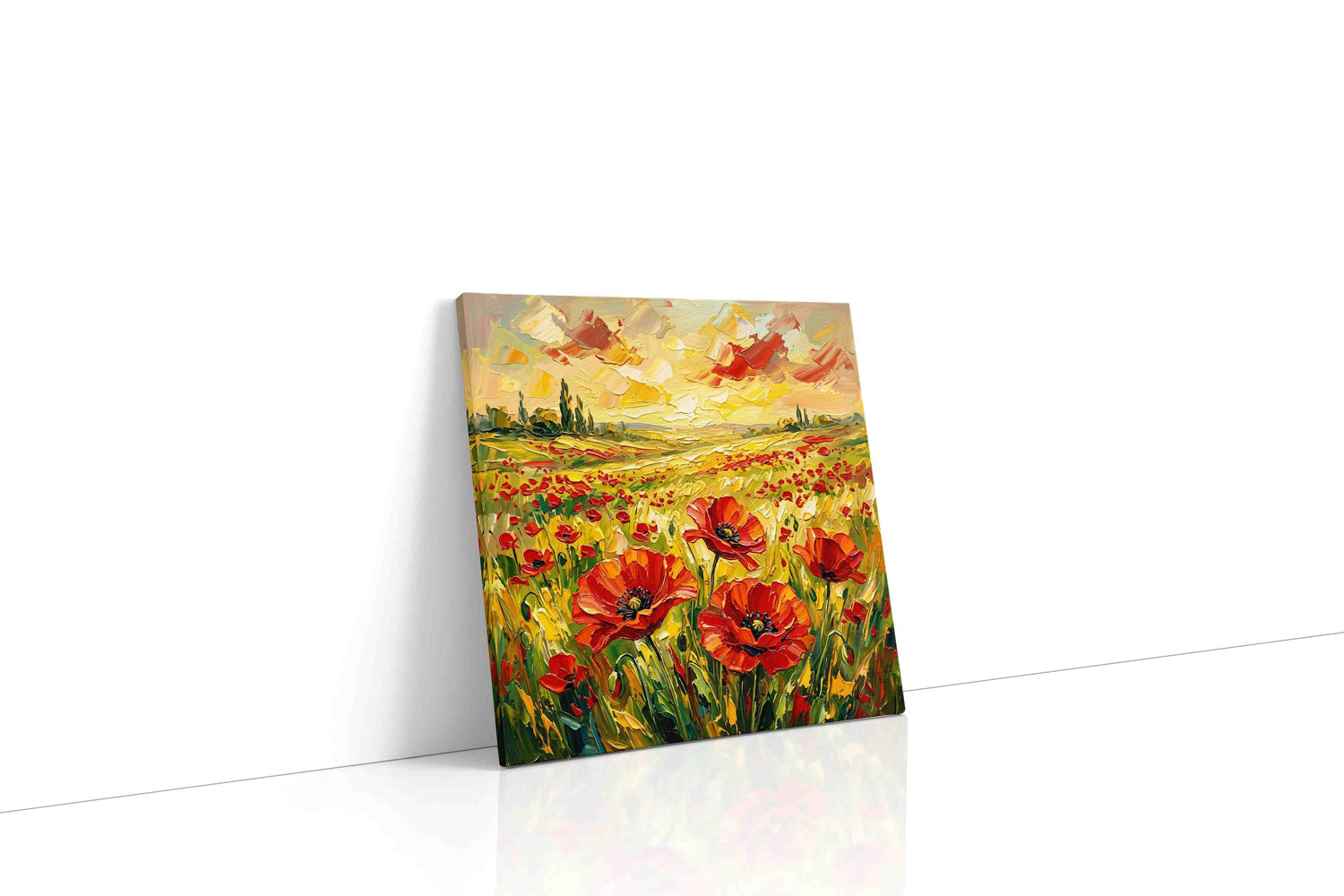 Ember Meadow Rhapsody poppy canvas wall art gallery-wrapped square canvas studio shot