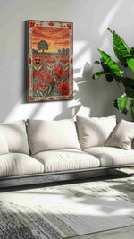 Ember Poppy Sunrise poppy canvas wall art in a modern interior mockup