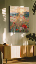 Sunlit Poppy Reverie poppy canvas wall art in a contemporary interior mockup
