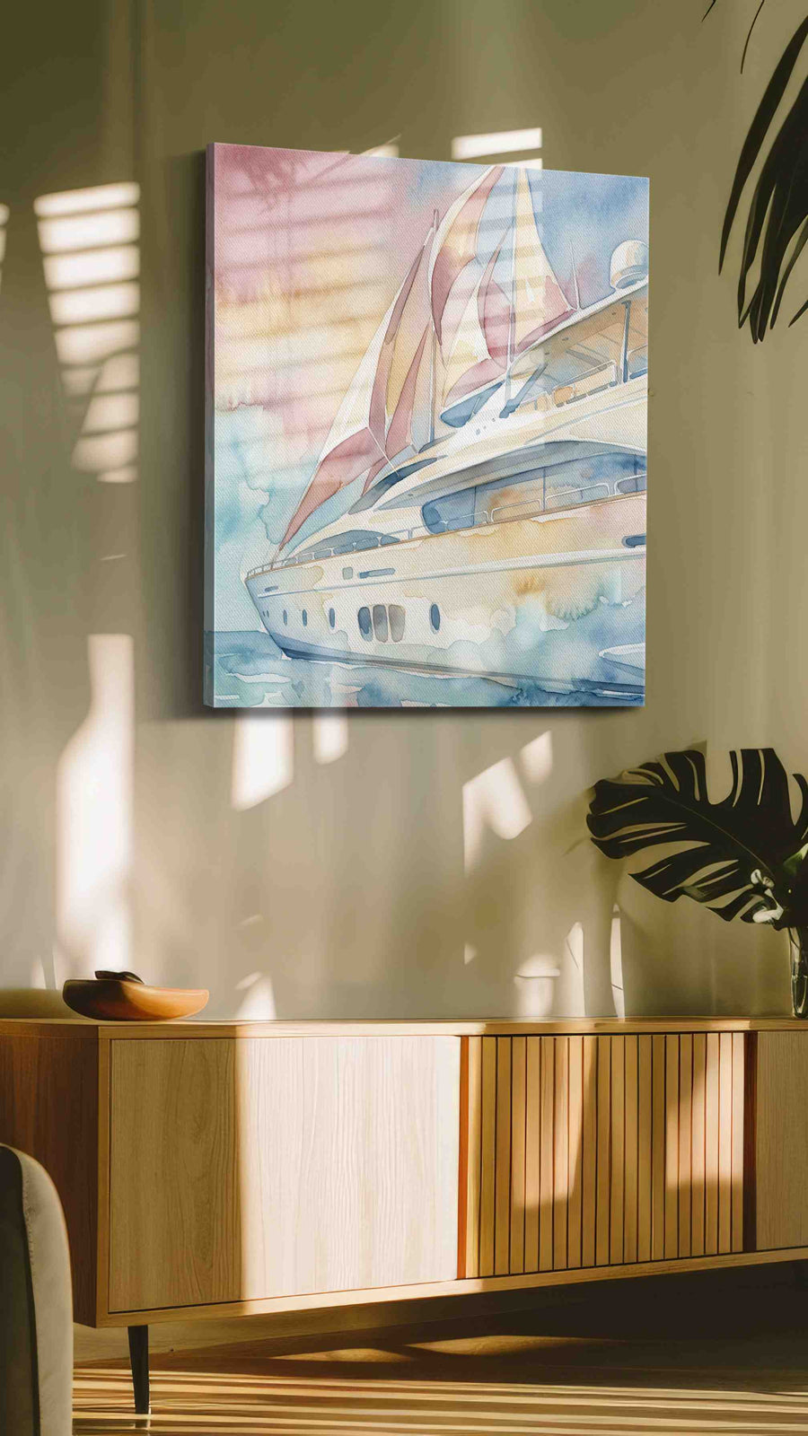 Blushwind Regatta nautical canvas wall art in a contemporary interior mockup