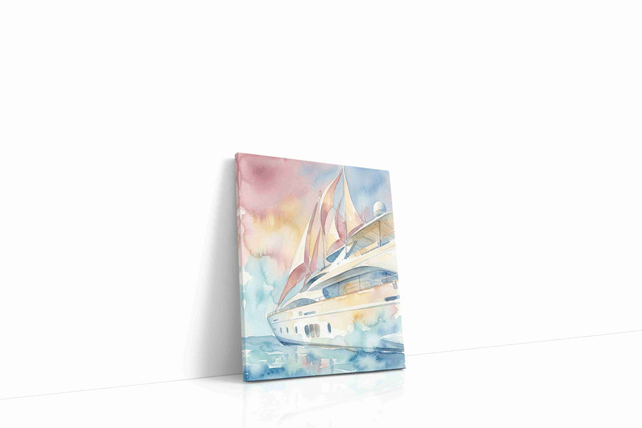 Blushwind Regatta nautical canvas wall art displayed above a sofa in a modern living room
