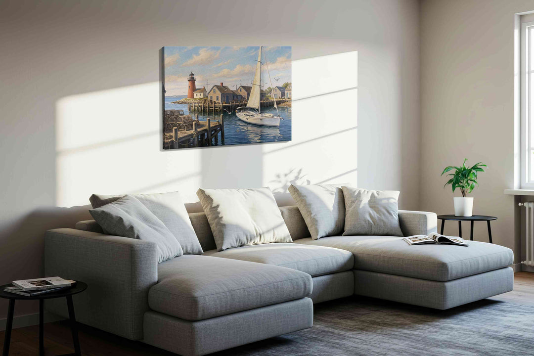 Harbor Light Reverie - Nautical Wall Art, Sailing Canvas Print, Maritime Decor