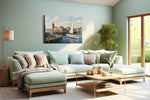Harbor Light Reverie nautical canvas wall art shown hanging in a styled interior