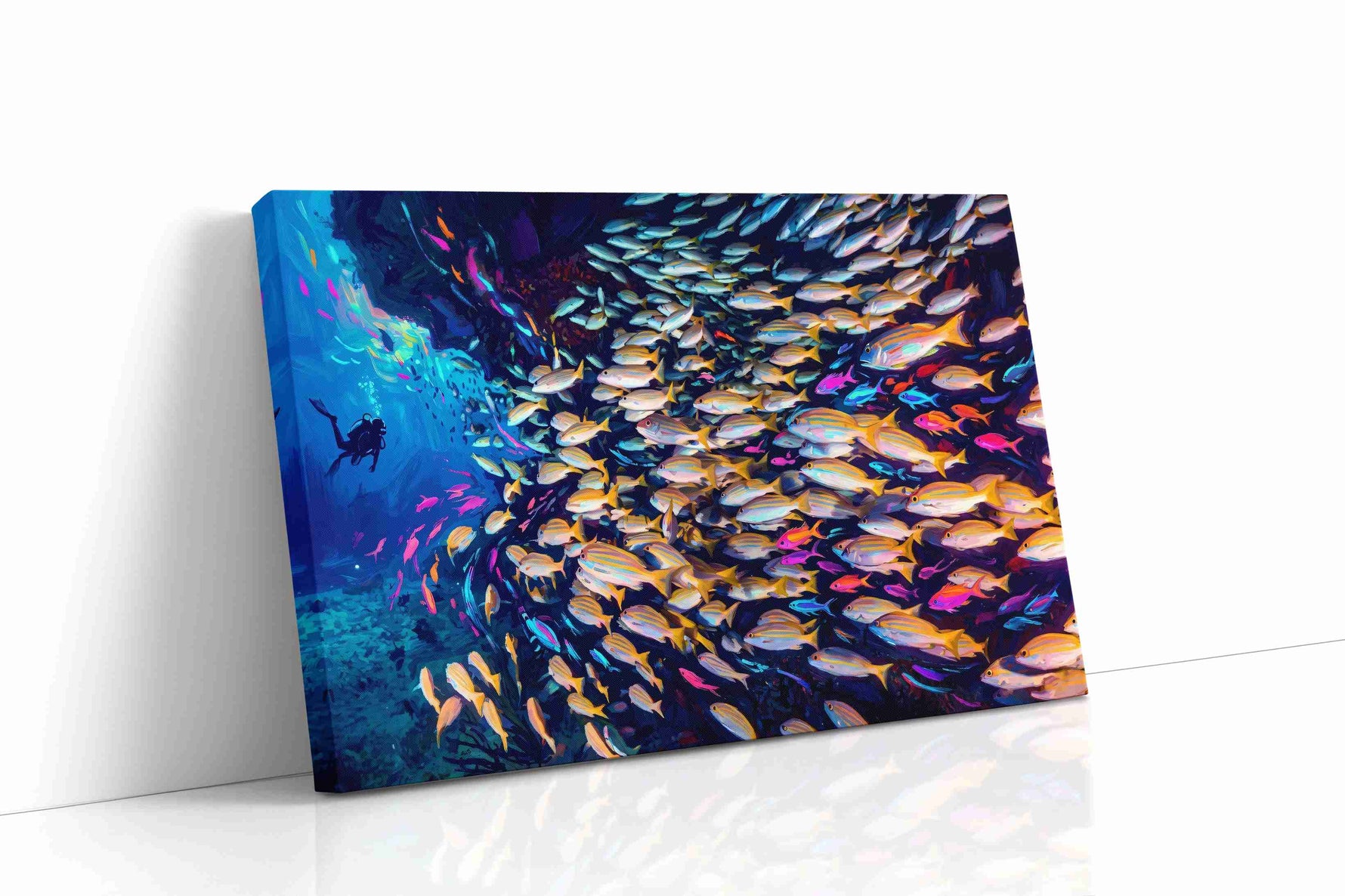 Neon Reef Rhapsody sea life canvas wall art gallery-wrapped landscape canvas studio shot