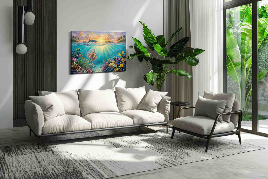 Sunlit Symphony Reef - Sea Life Wall Art, Marine Canvas Print, Ocean Animal Art