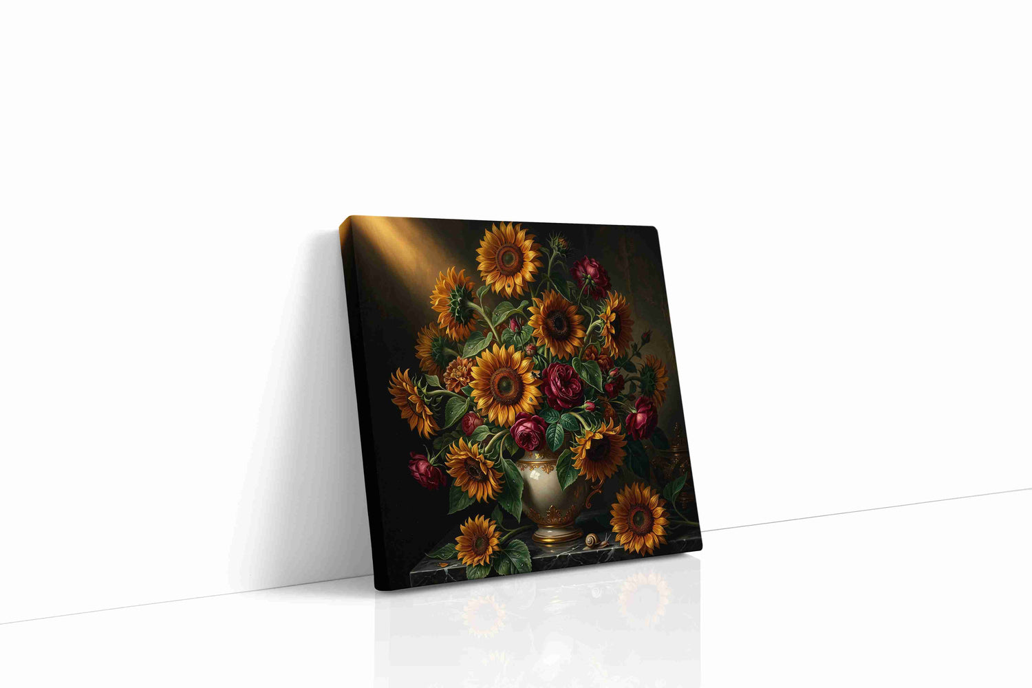 Gilded Nocturne in Bloom sunflower canvas wall art gallery-wrapped square canvas studio shot