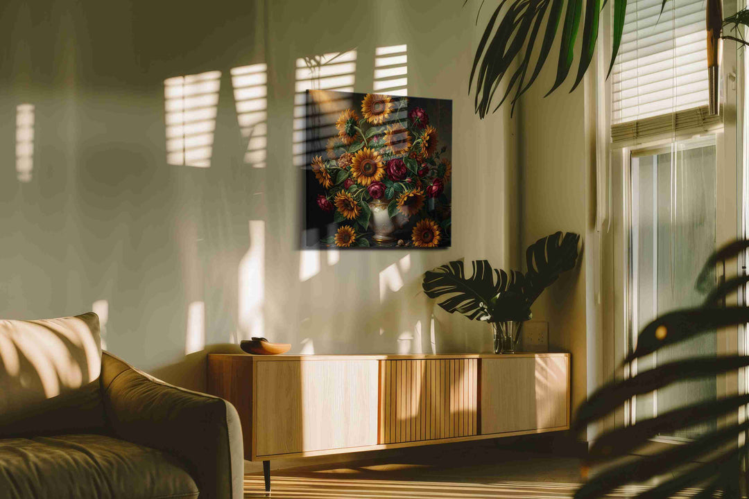 Gilded Nocturne in Bloom - Sunflower Wall Art, Floral Canvas Print, Flower Decor