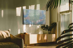 Pastel Bloom Vortex sunflower canvas wall art in a contemporary interior mockup