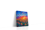 Solar Bloom Rhapsody sunflower canvas wall art displayed above a sofa in a modern living room